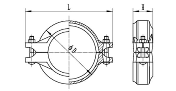 Grooved Piping System Reducing Flexible Coupling dimension drawing
