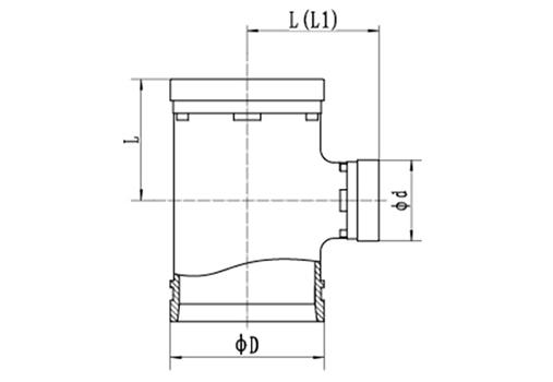 Grooved Pipe Reducing Tee dimension drawing